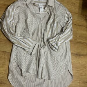 LOFT Tan Button Down Shirt Relaxed Fit